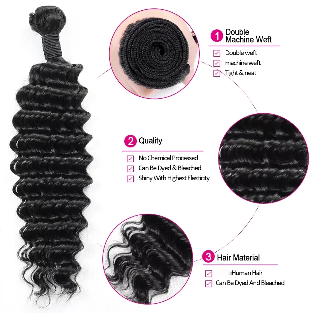 Brazilian Virgin Human Hair De - Deep Wave 3 Bundles With Closure 评论和价格