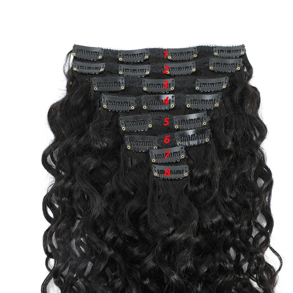 8-24 Inches Water Wave Curly C - Seamless Clip In Hair Extensions Human Hair 评论和价格