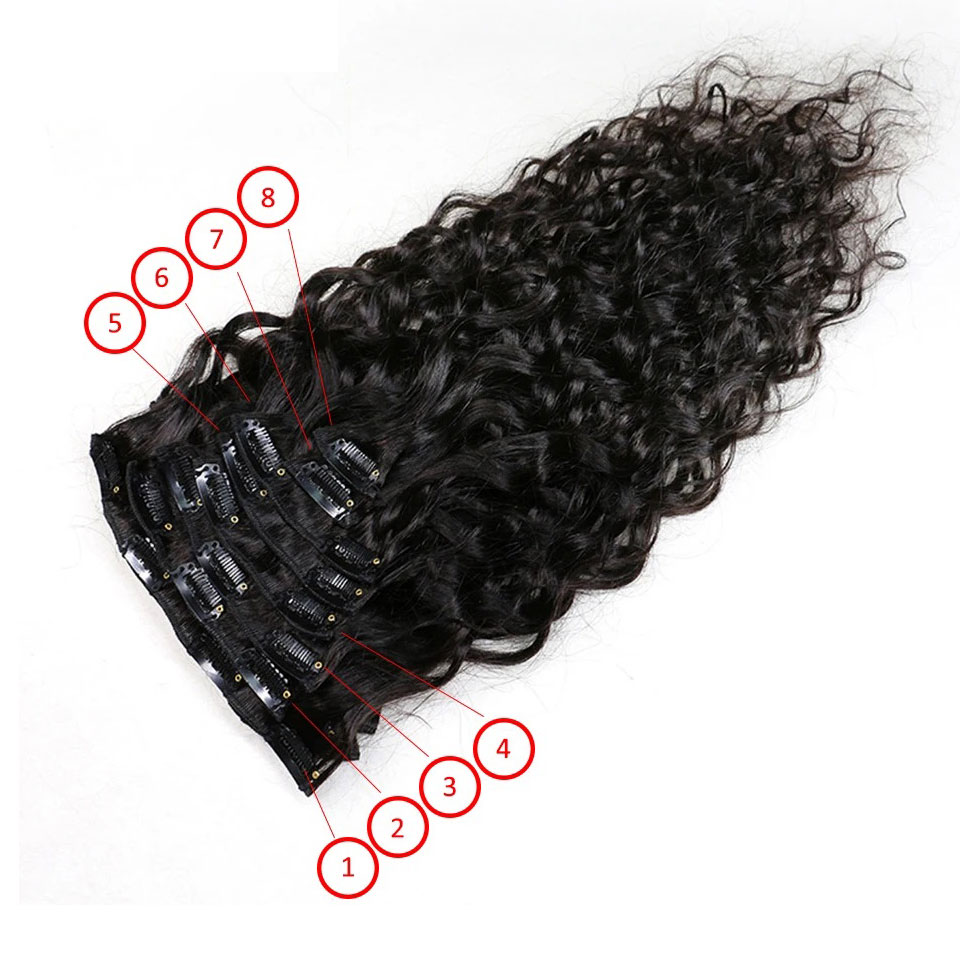 8-24 Inches Water Wave Curly C - Seamless Clip In Hair Extensions Human Hair 评论和价格