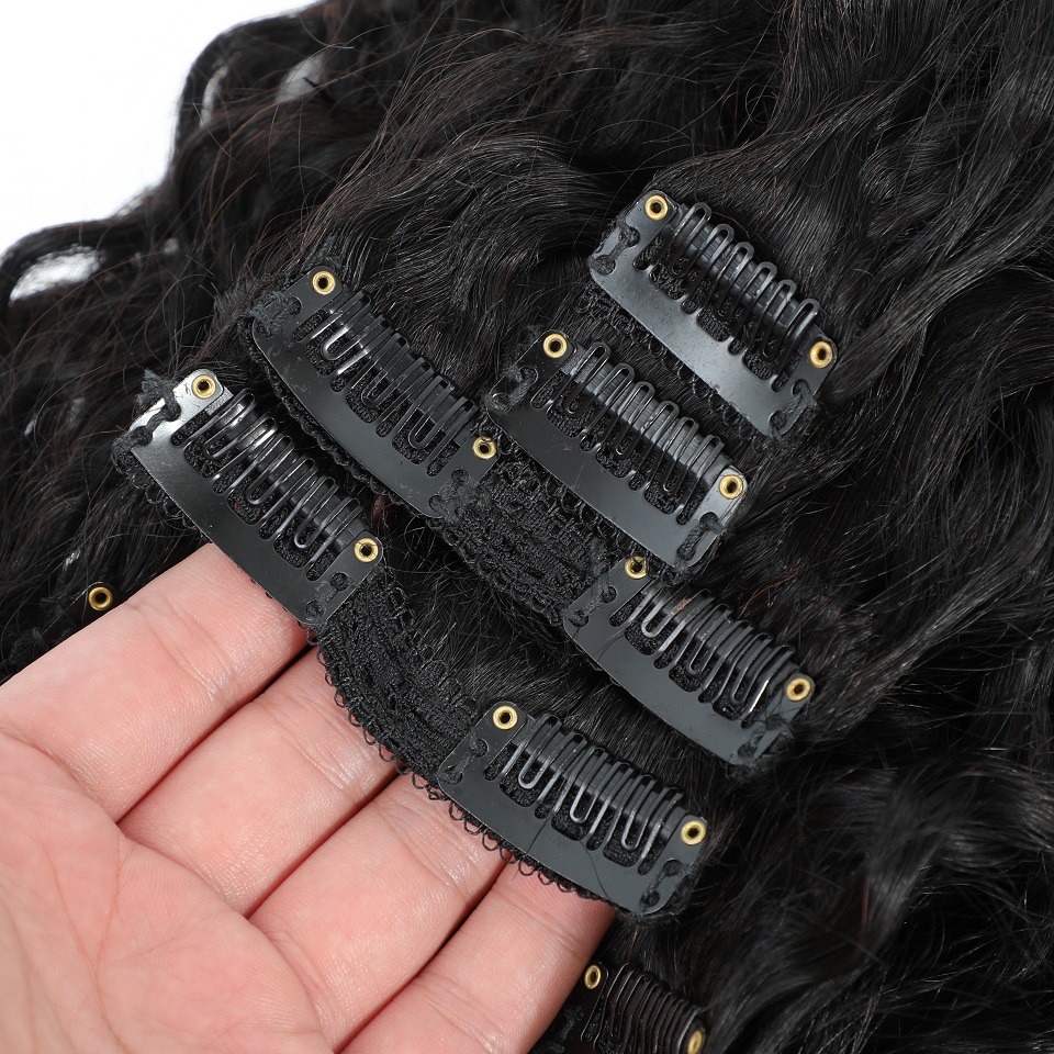 8-24 Inches Water Wave Curly C - Seamless Clip In Hair Extensions Human Hair 评论和价格