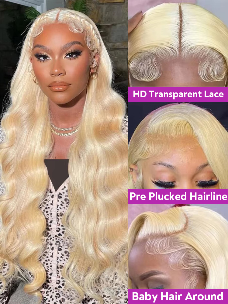 220% Density 613 Honey Blonde  - 613 Blonde Body Wave Lace Front Wig 评论和价格