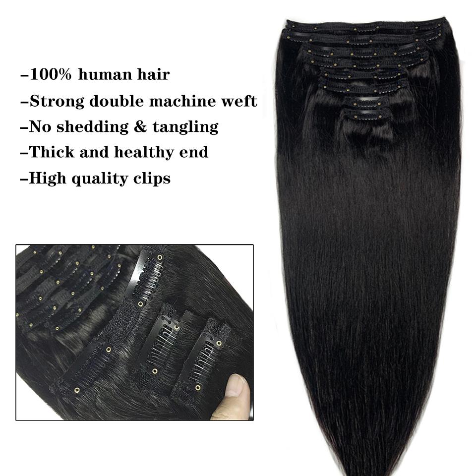 Clip in Hair Extensions Straig - Seamless Clip In Hair Extensions Human Hair 评论和价格